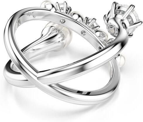 Swarovski Matrix cocktail ring, Crystal pearl, Round cut, clear, Rhodium finish in Saudi Arabia