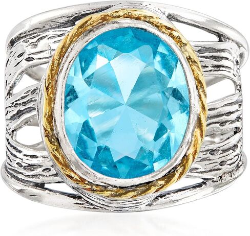 Ross-Simons 5.00 Carat Sky Blue Topaz Openwork Ring in Sterling Silver and 14kt Yellow Gold in Saudi Arabia