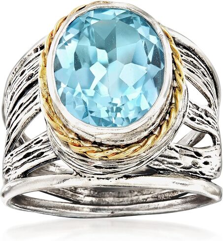 Ross-Simons 5.00 Carat Sky Blue Topaz Openwork Ring in Sterling Silver and 14kt Yellow Gold in Saudi Arabia