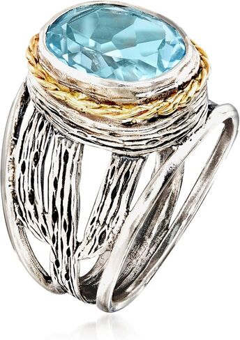 Ross-Simons 5.00 Carat Sky Blue Topaz Openwork Ring in Sterling Silver and 14kt Yellow Gold in Saudi Arabia