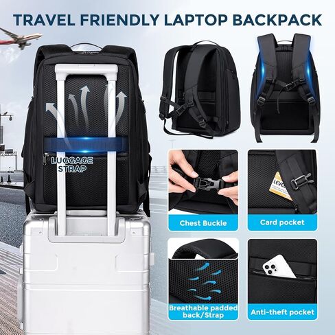 Travel Laptop Backpack for Men, Expandable Water Resistant 15.6 Inch Computer Backpack with USB Port, Mens Hardshell Laptop Bag for Business/Work/College, Black in Saudi Arabia