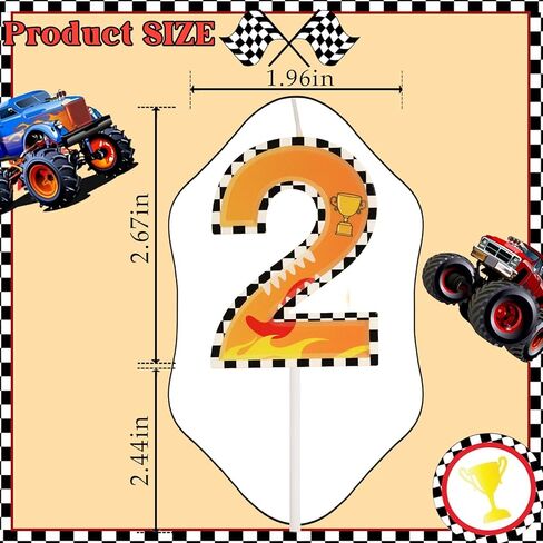 Car Birthday Candle for Cake - Two Fast Themed Number 2 Candle Birthday Boy, Race Car Wheels Party Decorations in Kuwait