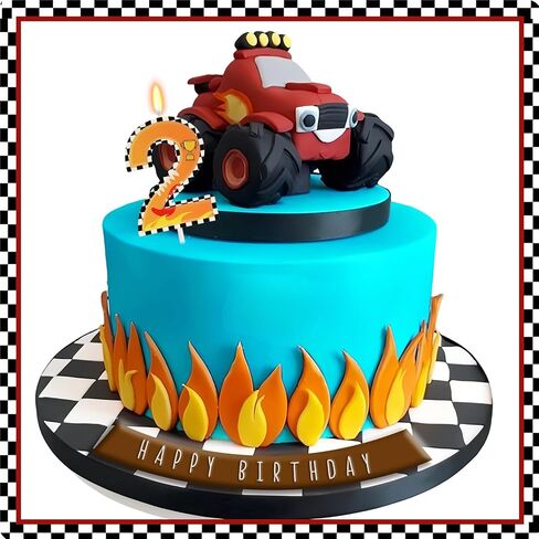 Car Birthday Candle for Cake - Two Fast Themed Number 2 Candle Birthday Boy, Race Car Wheels Party Decorations in Kuwait