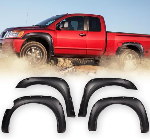 PIT66 POCTEL POCTET BOLT نمط تنفيس تقليم مشاعل Fender متوافق مع Nissan Titan 2004-2015 بدون صندوق سرير بجانب السرير ، واقي غطاء العجلات السوداء الأمامية والخلفية ، 4 مساءً in Saudi Arabia