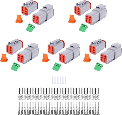 86 PCS Deutsch DT Grey 6 Pin Connectors 5 Set, Waterproof Electrical Wire Connector with Stamped Contacts and Seal Plug for Truck, Off-Road Vehicles, Construction, Agriculture, Motorcycle Wiring in Kuwait
