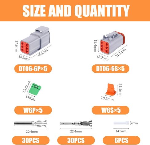 86 PCS Deutsch DT Grey 6 Pin Connectors 5 Set, Waterproof Electrical Wire Connector with Stamped Contacts and Seal Plug for Truck, Off-Road Vehicles, Construction, Agriculture, Motorcycle Wiring in Kuwait