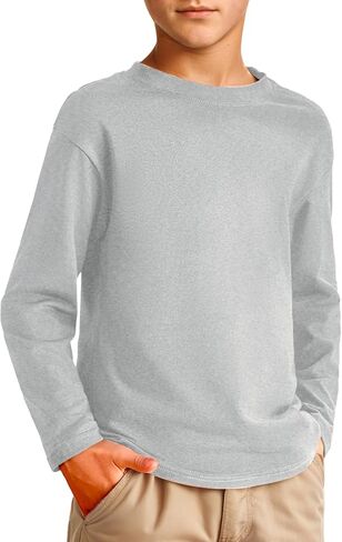 Gihuo Boys Girls Long Long Terts 100 ٪ Cotton Soft Basic Crewneck Fall Top for Kids Youth 5-14 Years in Saudi Arabia