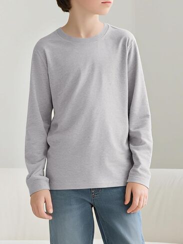Gihuo Boys Girls Long Long Terts 100 ٪ Cotton Soft Basic Crewneck Fall Top for Kids Youth 5-14 Years in Saudi Arabia