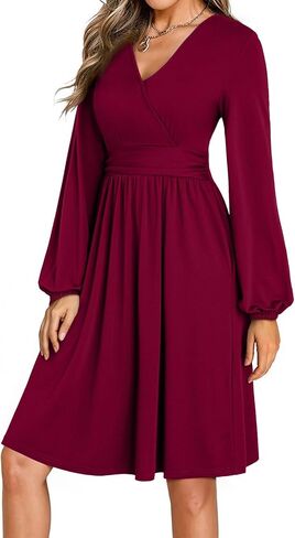 Dokotoo Womens Dresses Wrap V-Neck Empire Waist Long Sleeve A-Line Mini Dress with Pockets in Saudi Arabia