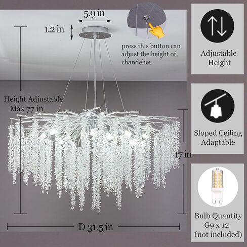 Modern Crystal Tree Branch Chandelier, D23.7'' Black Round Raindrop Indoor Hanging Branch Chandelier Fixture for Dining Room Living Room Bedroom 9 Lights in Saudi Arabia