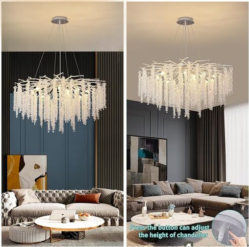 Modern Crystal Tree Branch Chandelier, D23.7'' Black Round Raindrop Indoor Hanging Branch Chandelier Fixture for Dining Room Living Room Bedroom 9 Lights in Saudi Arabia