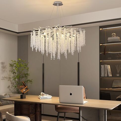 Modern Crystal Tree Branch Chandelier, D23.7'' Black Round Raindrop Indoor Hanging Branch Chandelier Fixture for Dining Room Living Room Bedroom 9 Lights in Saudi Arabia