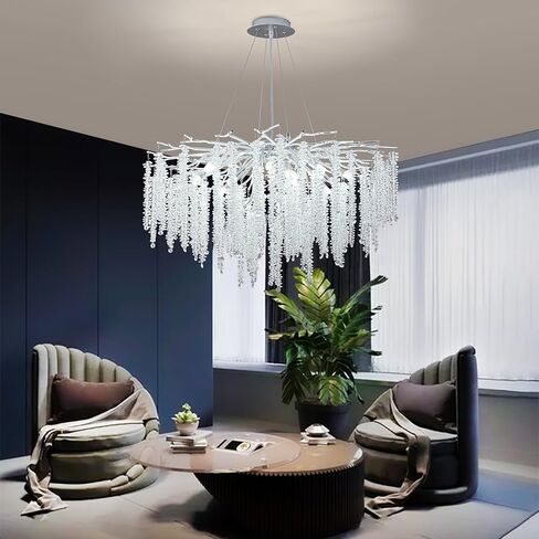 Modern Crystal Tree Branch Chandelier, D23.7'' Black Round Raindrop Indoor Hanging Branch Chandelier Fixture for Dining Room Living Room Bedroom 9 Lights in Saudi Arabia