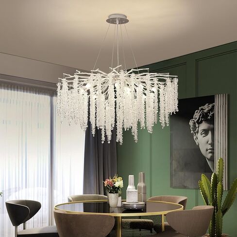 Modern Crystal Tree Branch Chandelier, D23.7'' Black Round Raindrop Indoor Hanging Branch Chandelier Fixture for Dining Room Living Room Bedroom 9 Lights in Saudi Arabia