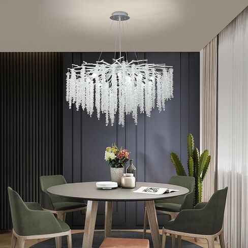 Modern Crystal Tree Branch Chandelier, D23.7'' Black Round Raindrop Indoor Hanging Branch Chandelier Fixture for Dining Room Living Room Bedroom 9 Lights in Saudi Arabia