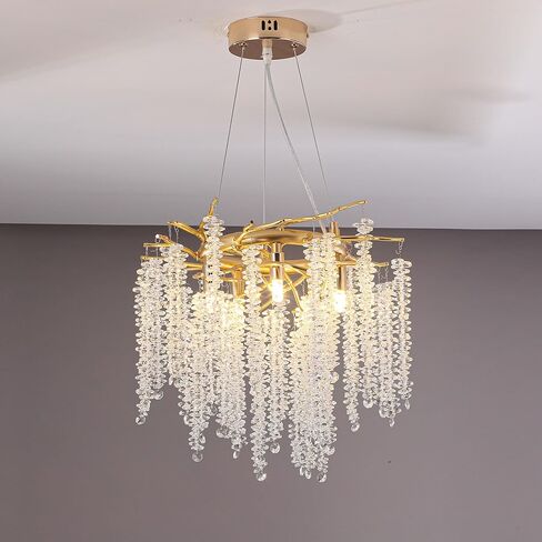 Modern Crystal Tree Branch Chandelier, D23.7'' Black Round Raindrop Indoor Hanging Branch Chandelier Fixture for Dining Room Living Room Bedroom 9 Lights in Saudi Arabia