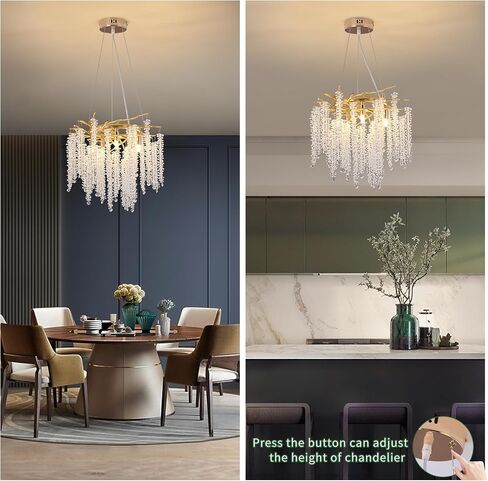 Modern Crystal Tree Branch Chandelier, D23.7'' Black Round Raindrop Indoor Hanging Branch Chandelier Fixture for Dining Room Living Room Bedroom 9 Lights in Saudi Arabia