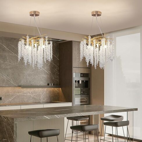 Modern Crystal Tree Branch Chandelier, D23.7'' Black Round Raindrop Indoor Hanging Branch Chandelier Fixture for Dining Room Living Room Bedroom 9 Lights in Saudi Arabia