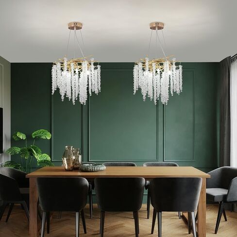 Modern Crystal Tree Branch Chandelier, D23.7'' Black Round Raindrop Indoor Hanging Branch Chandelier Fixture for Dining Room Living Room Bedroom 9 Lights in Saudi Arabia