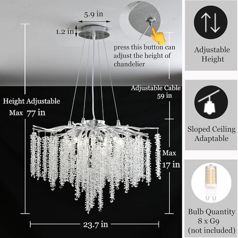 Modern Crystal Tree Branch Chandelier, D23.7'' Black Round Raindrop Indoor Hanging Branch Chandelier Fixture for Dining Room Living Room Bedroom 9 Lights in Saudi Arabia