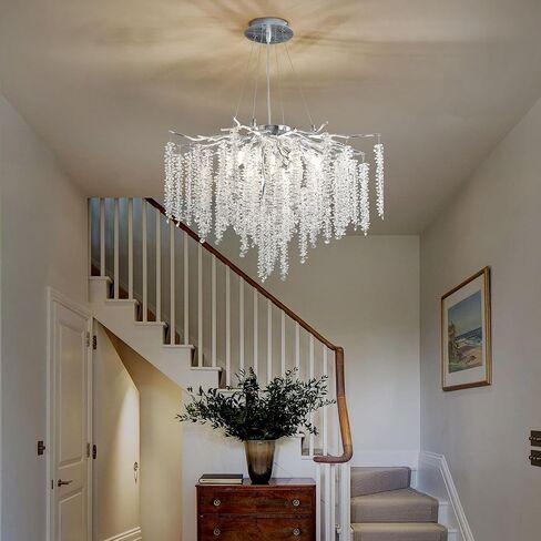 Modern Crystal Tree Branch Chandelier, D23.7'' Black Round Raindrop Indoor Hanging Branch Chandelier Fixture for Dining Room Living Room Bedroom 9 Lights in Saudi Arabia