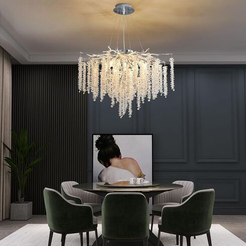 Modern Crystal Tree Branch Chandelier, D23.7'' Black Round Raindrop Indoor Hanging Branch Chandelier Fixture for Dining Room Living Room Bedroom 9 Lights in Saudi Arabia