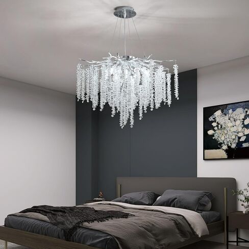 Modern Crystal Tree Branch Chandelier, D23.7'' Black Round Raindrop Indoor Hanging Branch Chandelier Fixture for Dining Room Living Room Bedroom 9 Lights in Saudi Arabia