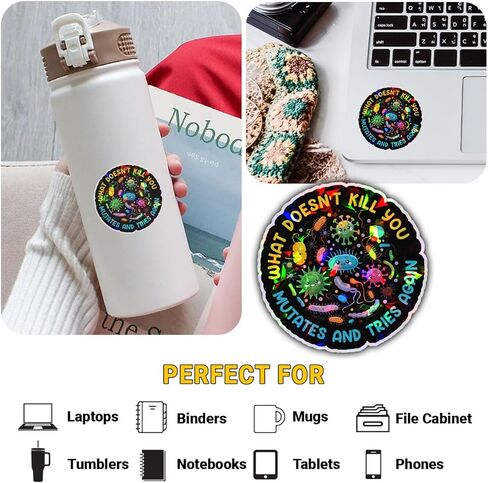 3 Pcs What Doesn't Kill You Mutates and Tries Again Sticker, What Doesn't Kill You Mutates and Tries Again Public Health Stickers Gifts Microbiology Psychology Stickers for Laptop Phone Car Helmet 3" in Kuwait