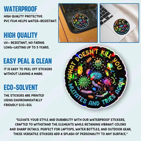 3 Pcs What Doesn't Kill You Mutates and Tries Again Sticker, What Doesn't Kill You Mutates and Tries Again Public Health Stickers Gifts Microbiology Psychology Stickers for Laptop Phone Car Helmet 3" in Kuwait