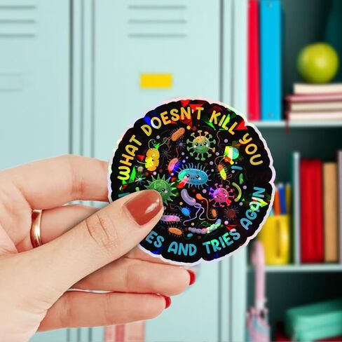3 Pcs What Doesn't Kill You Mutates and Tries Again Sticker, What Doesn't Kill You Mutates and Tries Again Public Health Stickers Gifts Microbiology Psychology Stickers for Laptop Phone Car Helmet 3" in Kuwait