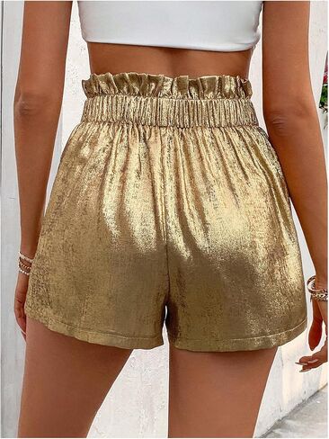 OYOANGLE Women's Metallic Sparkly Elastic High Waisted Shorts Party Straight Leg Shorts in Saudi Arabia