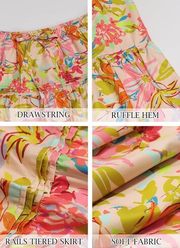 Womens Casual Boho Maxi Skirt A line Elastic High Waist Drawstring Trendy Swing Floral Beach Party Vacation Skirts in Saudi Arabia