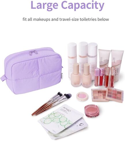 Narwey Puffy Makeup Bag for Travel Women Girl, Quilted Makeup Bag Cosmetic Bag, Cute Puffer Make Up Organizer Bags, Travel Toiletry Bag Toiletries (Black) in Kuwait
