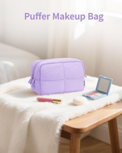 Narwey Puffy Makeup Bag for Travel Women Girl, Quilted Makeup Bag Cosmetic Bag, Cute Puffer Make Up Organizer Bags, Travel Toiletry Bag Toiletries (Black) in Kuwait