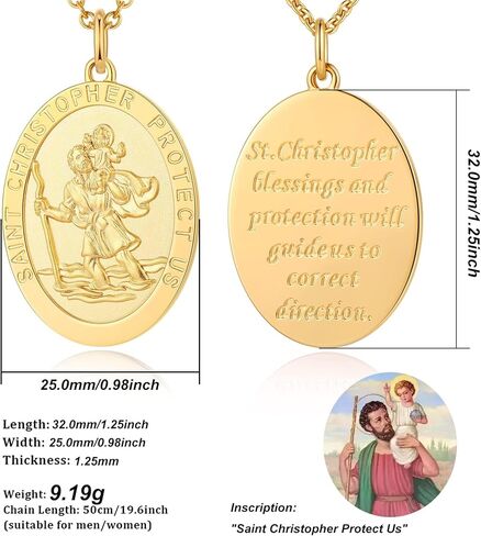 jiamiaoi 18kt Gold Plated St Michael Pendant Necklace for Men Women, Saint Christopher Medal Necklace Archangel St Michael Medallion Protection Necklaces Christian Jewelry in Kuwait