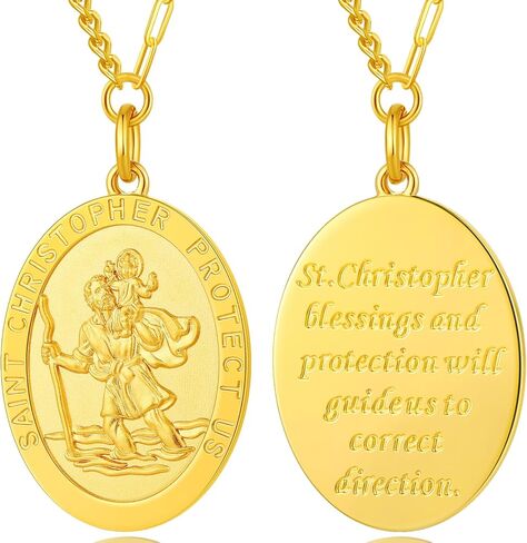 jiamiaoi 18kt Gold Plated St Michael Pendant Necklace for Men Women, Saint Christopher Medal Necklace Archangel St Michael Medallion Protection Necklaces Christian Jewelry in Kuwait