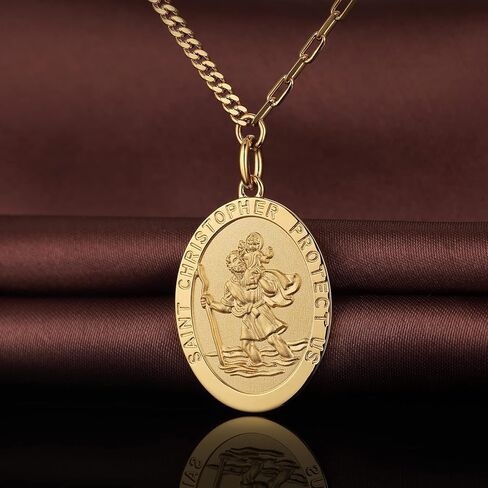 jiamiaoi 18kt Gold Plated St Michael Pendant Necklace for Men Women, Saint Christopher Medal Necklace Archangel St Michael Medallion Protection Necklaces Christian Jewelry in Kuwait