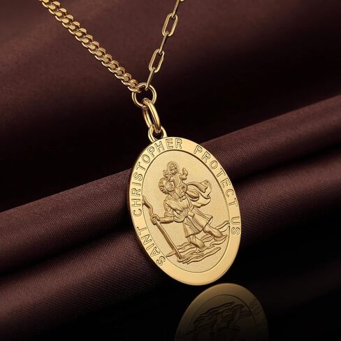 jiamiaoi 18kt Gold Plated St Michael Pendant Necklace for Men Women, Saint Christopher Medal Necklace Archangel St Michael Medallion Protection Necklaces Christian Jewelry in Kuwait