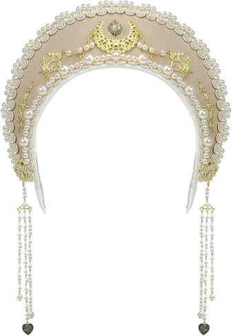 MYAYD Women's Palace Retro Tudor Hat Hair Accessories Crown Headwear Decoration Multicolor Handmade (Creamy-white) in Saudi Arabia