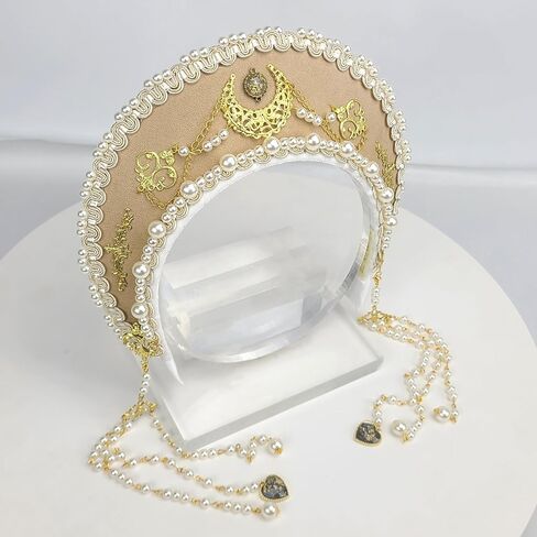 MYAYD Women's Palace Retro Tudor Hat Hair Accessories Crown Headwear Decoration Multicolor Handmade (Creamy-white) in Saudi Arabia