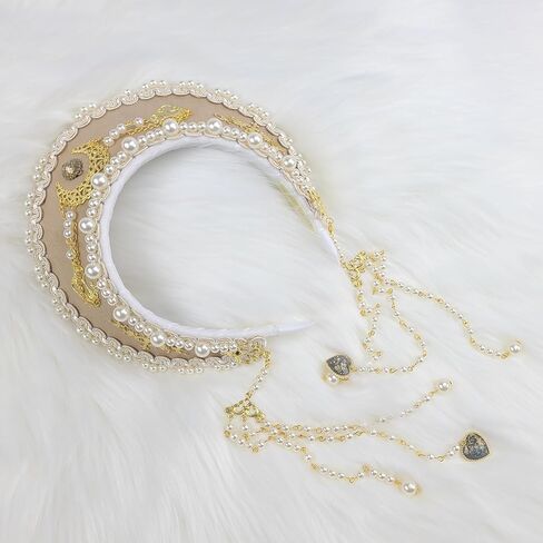 MYAYD Women's Palace Retro Tudor Hat Hair Accessories Crown Headwear Decoration Multicolor Handmade (Creamy-white) in Saudi Arabia