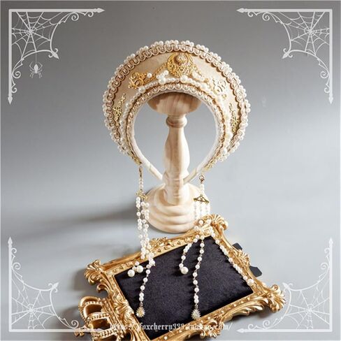 MYAYD Women's Palace Retro Tudor Hat Hair Accessories Crown Headwear Decoration Multicolor Handmade (Creamy-white) in Saudi Arabia