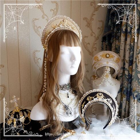 MYAYD Women's Palace Retro Tudor Hat Hair Accessories Crown Headwear Decoration Multicolor Handmade (Creamy-white) in Saudi Arabia