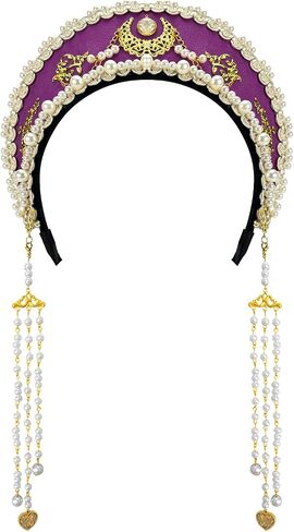 MYAYD Women's Palace Retro Tudor Hat Hair Accessories Crown Headwear Decoration Multicolor Handmade (Creamy-white) in Saudi Arabia