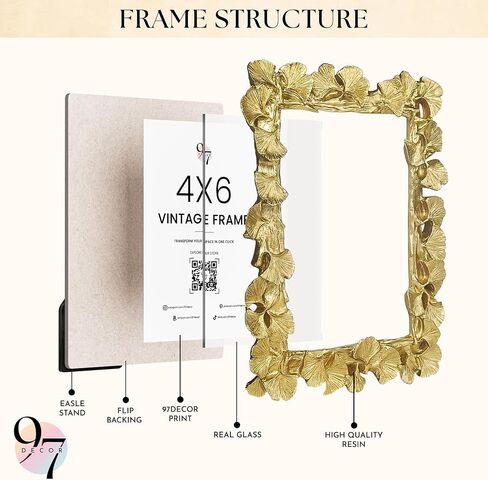 97 Decor Gold Vintage Frame 4x6 - Antique Picture Frames 4x6, Unique Photo Frame 4x6, Small 4 By 6 Ornate Frame For Tabletop And Wall Hanging in Kuwait