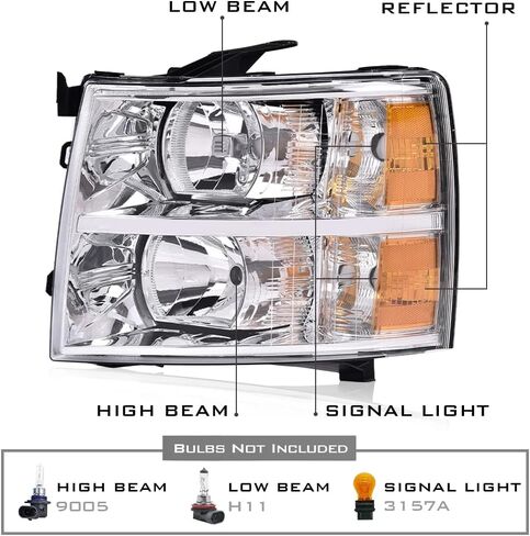 G-PLUS LED DRL Headlights, Compatible with 2007-2014 Chevy Silverado 2500 3500 & HD/Fit 2007-2013 Chevy Silverado 1500 Bumper Headlamp, Smoky lens Black Housing Clear Reflector in Kuwait