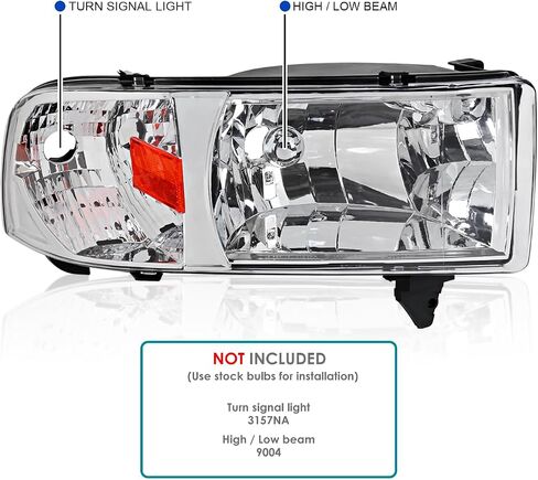 SPEC-D TUNING 1Pc Chrome Housing Clear Lens Headlights Compatible with 1994-2001 Dodge Ram 1500, 1994-2002 Dodge Ram 2500 3500, L+R Pair Head Light Lamp Assembly in Kuwait