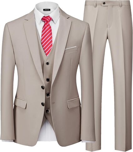 MY'S Men's 3 Piece Slim Fit Suit Set, Two Button Blazer Jacket Vest Pants with Tie, Solid Wedding Dress Tux and Trousers in Kuwait