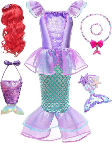 GZ-LAOPAITOU Princess Dress for Little Girls Princess Costume Halloween Birthday Party Dress Up Outfits with Accessories Wig in Kuwait