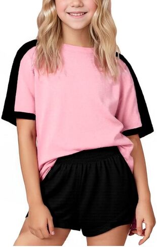 SELINK Girls Travel Outfits Set Rainbow Striped Two Piece Lounge Sets Casual Sweat Tracksuit Matching Runner Shorts in Kuwait